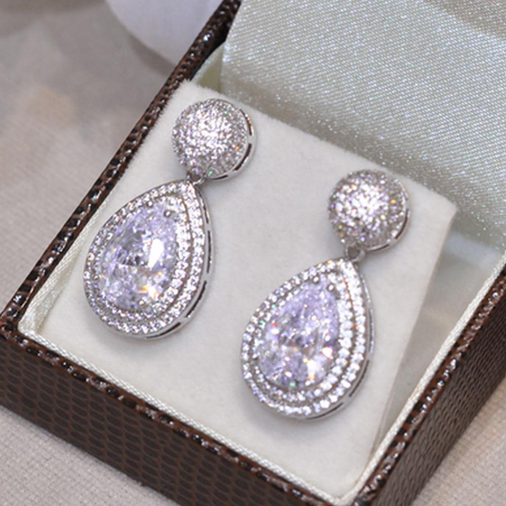 Noble Women Temperament Drop Earrings with Brilliant Zirconia Bridal Wedding Accessories with Delicate Design Luxury Gift