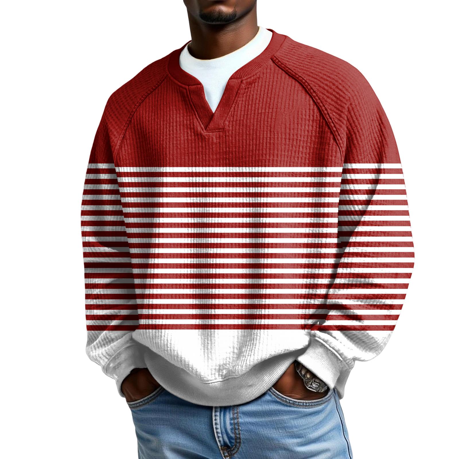 Мужская Повседневная Уличная Толстовка С Капюшоном И V-образным Вырезом С Длинным Рукавом И Волнистым Узором M красный 2430₽