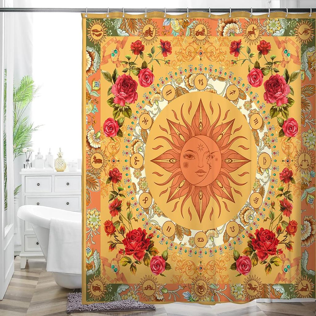 Bohemian Flower Bathroom Curtain Colorful Boho Floral Print Beautiful Bright Polyester Fabric Cloth Shower Curtain for Bathroom