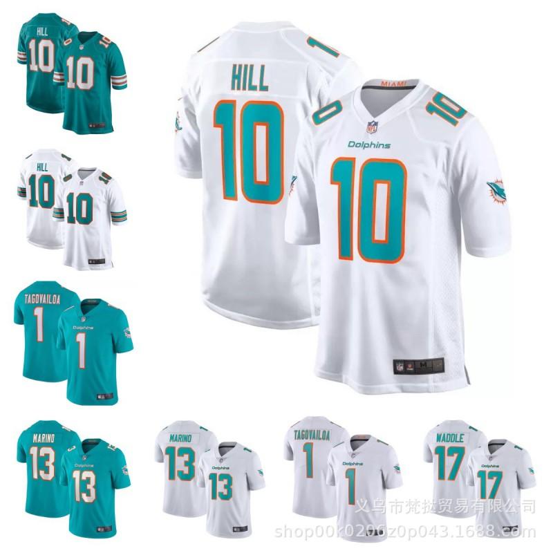 Miami Dolphins NFL Football Jersey 10 Hill 17 Waddle 1 13 White Blue Short Sleeve Cotton V-Neck Sportswear Men Women