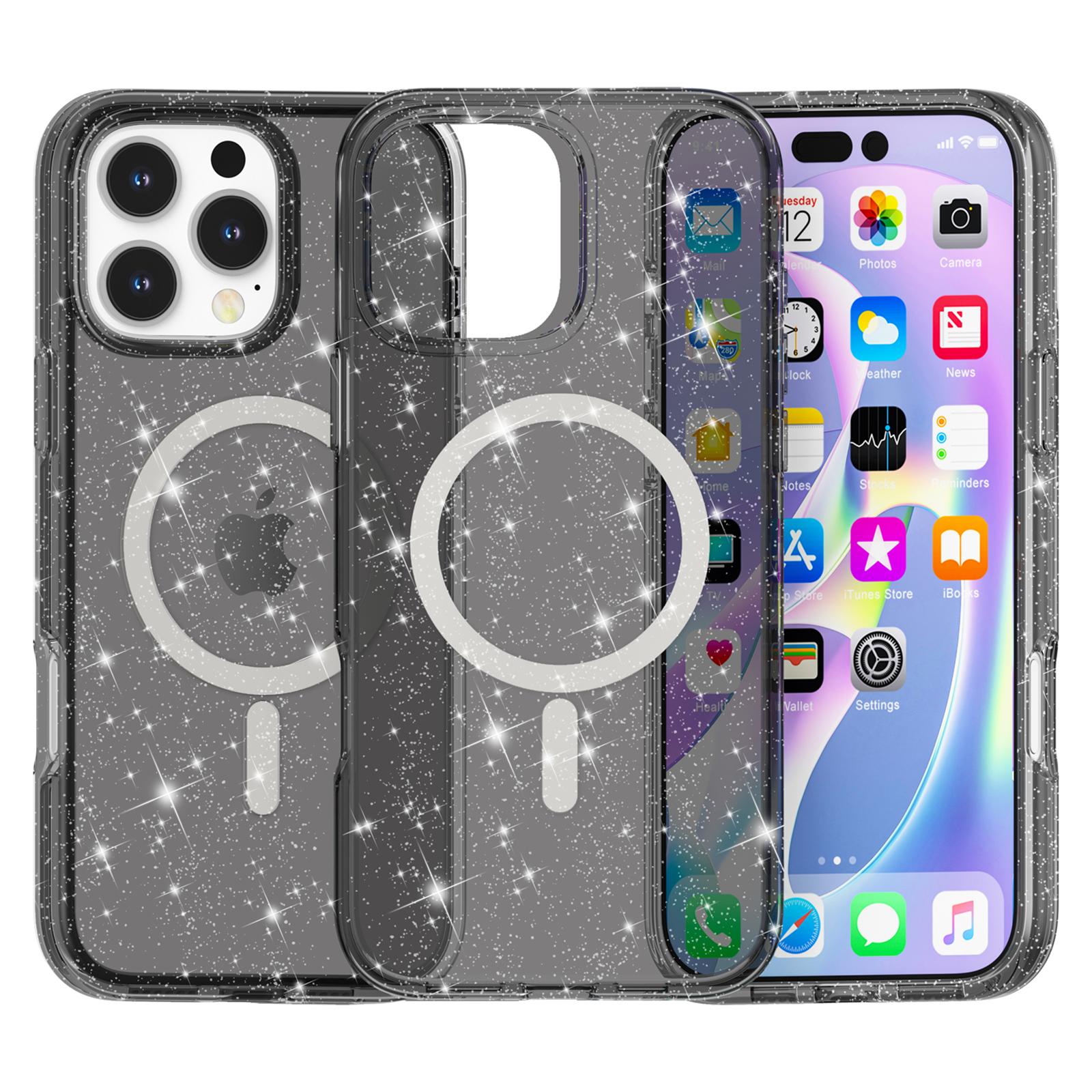 

For iPhone 16 Pro Magnetic Case Compatible with MagSafe PC+TPU Glitter Phone Cover Black