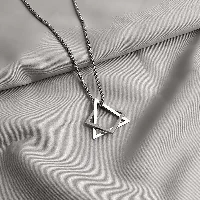 Geometric Square & Triangle Titanium Steel Necklace Set for Couples - Trendy Unisex Pendant Jewelry