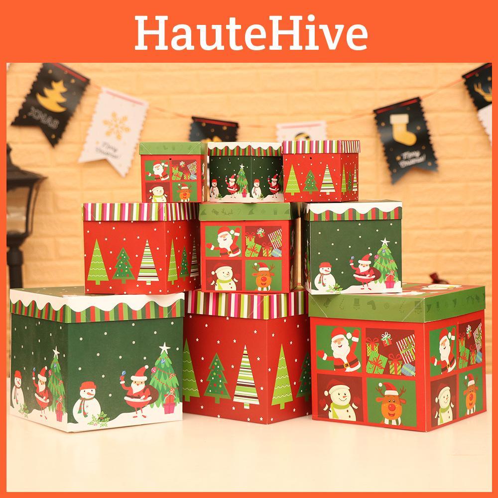 Festive Cartoon Style Christmas Gift Boxes Set Of Three For Holiday Decor And Gifts