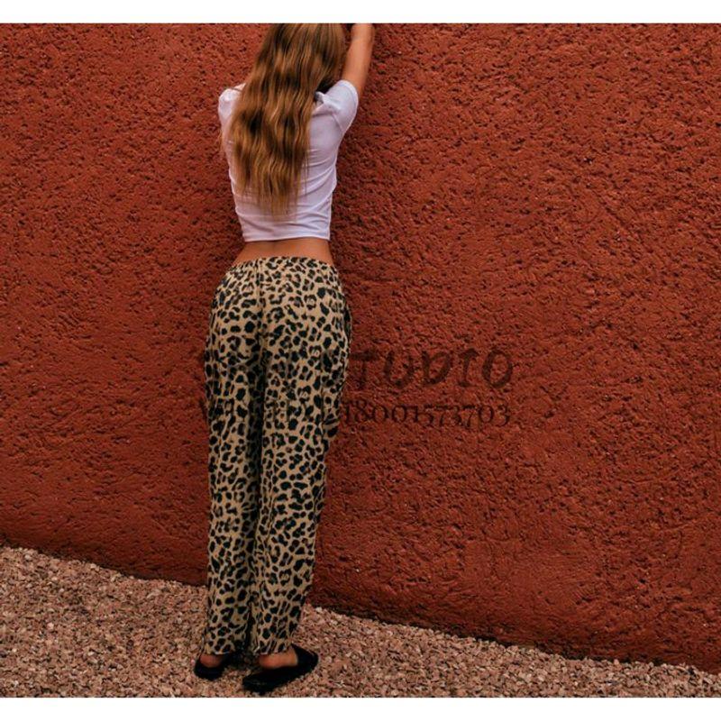 Spring New Trend Easiest for Match Mid-Waist Elastic Waist Bows Shoelace Animal Pattern Printed Pants 3067425