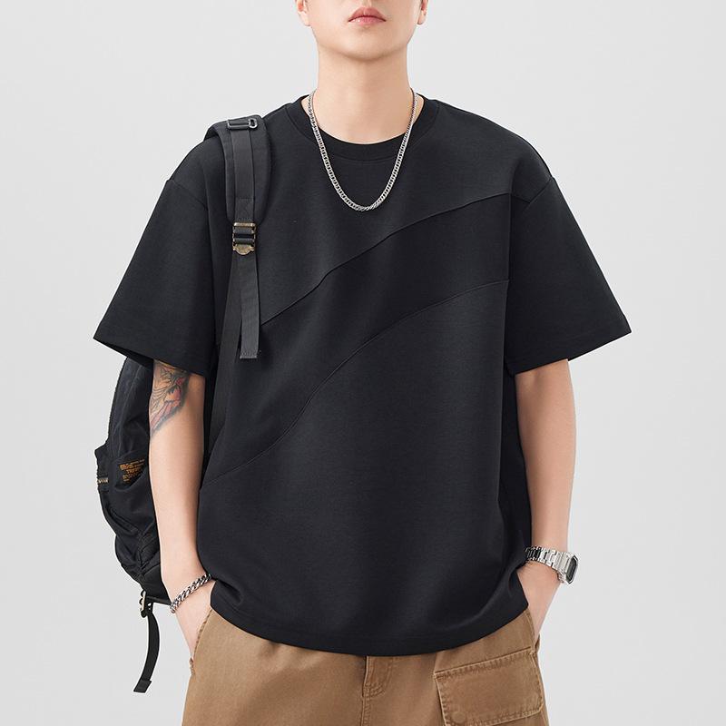 New Summer Color-blocking Loose Short-sleeved T-shirt for Men's Japanese Five-point Sleeve Round Neck Versatile