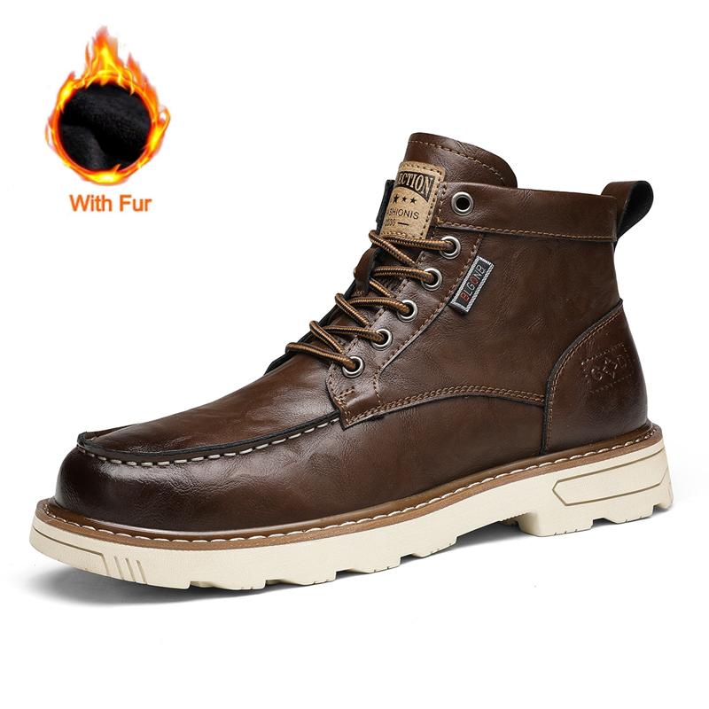 Fashion 2025 Mens Thick Bottom Boots Leather Fashion Non-Slip Motorcycle Ankle Boots British Style Comfortable Versatile Business Shoes