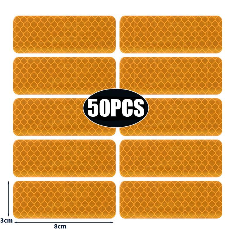50/10pcs Car Bumper Reflective Stickers Reflective Warning Strip Tape Secure Reflector Stickers Decals Safety Warning 3*8CM