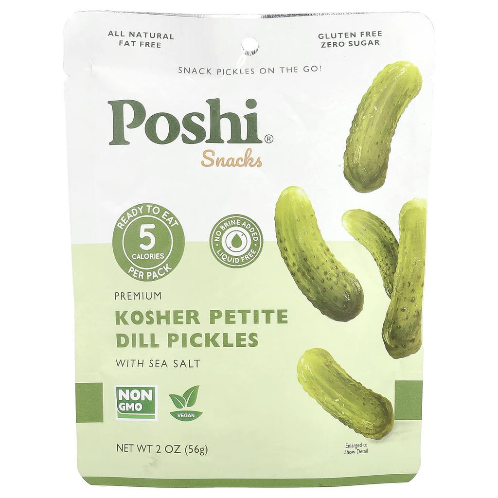 Poshi, Snack, Premium Kosher Petite Dill Pickles with Sea Salt, 2 oz (56 g)