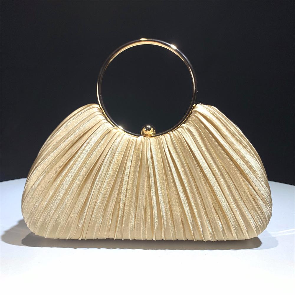 Women's Pleated Evening Bag Handbag with Chain Elegant Shoulder Bag Dressy Clutch Purse for Wedding Party Prom Crossbody Bag for Women Handle Satchel