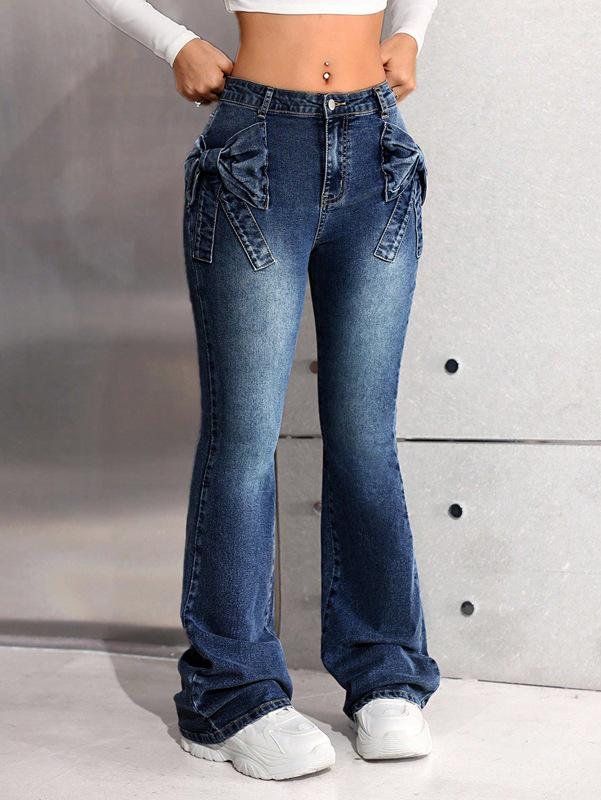 Teen Girls' Fashion 3D Bow Flare Jeans