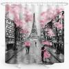 Paris Eiffel Tower Shower Curtain Oil Painting European France City Landscape Modern Couple Black Pink Tree Home Bathroom Décor