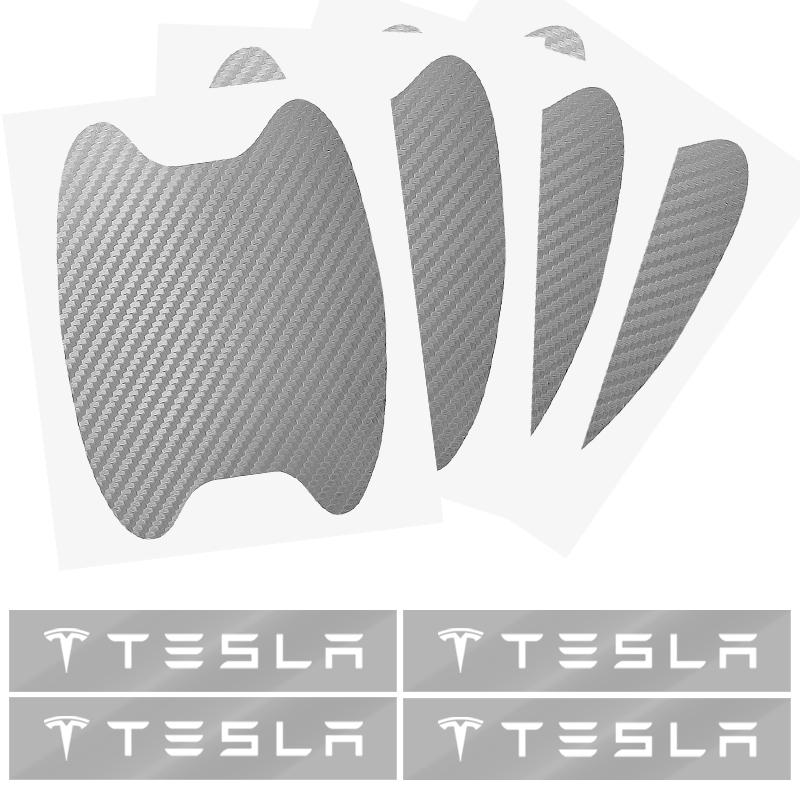 Car Door Sticker Carbon Fiber Scratches Auto Handle Protection Film For Tesla Model 3 Model X S 2016-2023  Model Y Decals TM3 TMX