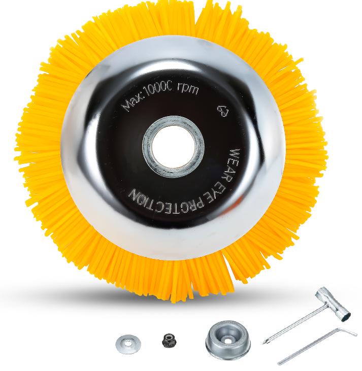 8" Nylon Wire Weed Trimmer Head: Bowl-Shaped Grout & Grass Removal Disc Brush - Lawn Mower Accessory