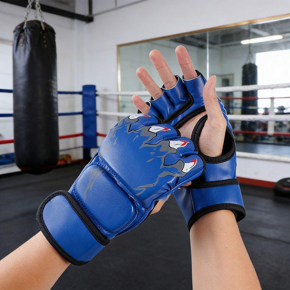 1Pair Half Finger Boxing Gloves Professional Kickboxing Gloves  for Adult Sanda Boxing UFC Training