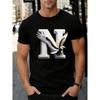 European Sizes Summer Men'S Stylish T-Shirt | Casual Round Neck with Letter Pattern, Slightly Stretchy Fabric, Regular Fit