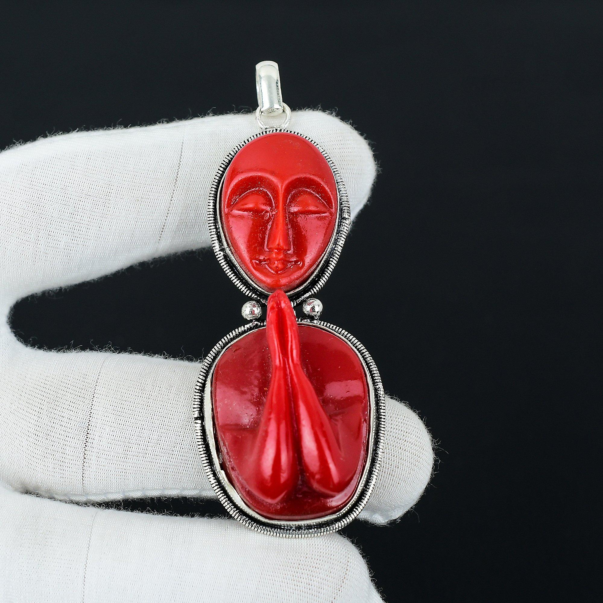 

Подвеска Camiyo Praying Face из стерлингового серебра 925 пробы, подвеска ручной работы, красные украшения Camiyo Praying Face, подарки для матери, подвеска ручной работы