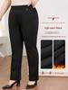 Plus Size Fleece-Lined Black High Waist Pants for Women - Stretchy, Casual, Perfect for Autumn and Winter. Ideal for Middle-Aged and Elderly Ladies.