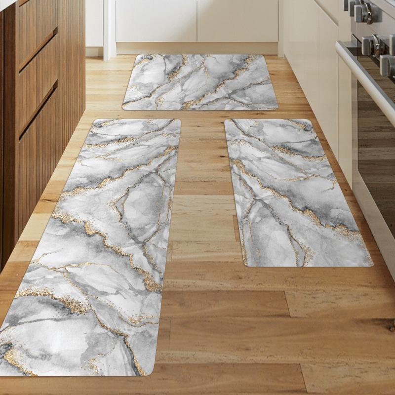 Luxury White and Gold Marble Kitchen Mat Soft Thickened Kitchen Floor Mat Waterproof Non-slip Oil-proof Floor Mat Runner Rug for Kitchen