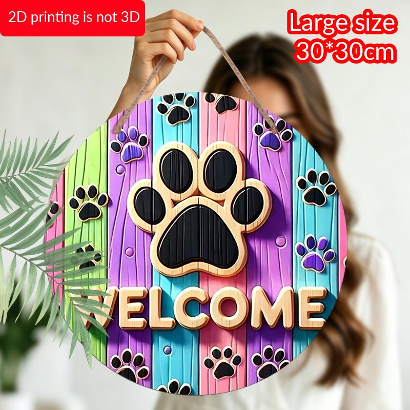[Paw Print Welcome Sign] 2D Flat, 1pc Bohemian Style Paw Print Welcome Sign - Pre-Drilled for Hanging, Versatile Home Bar Decor, No Electricity
