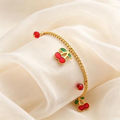 Süßkirschen-Fußkettchen für Damen, Edelstahl-Anhänger Fußkette Knöchelarmband, Strandschmuck Sommer-Accessoires