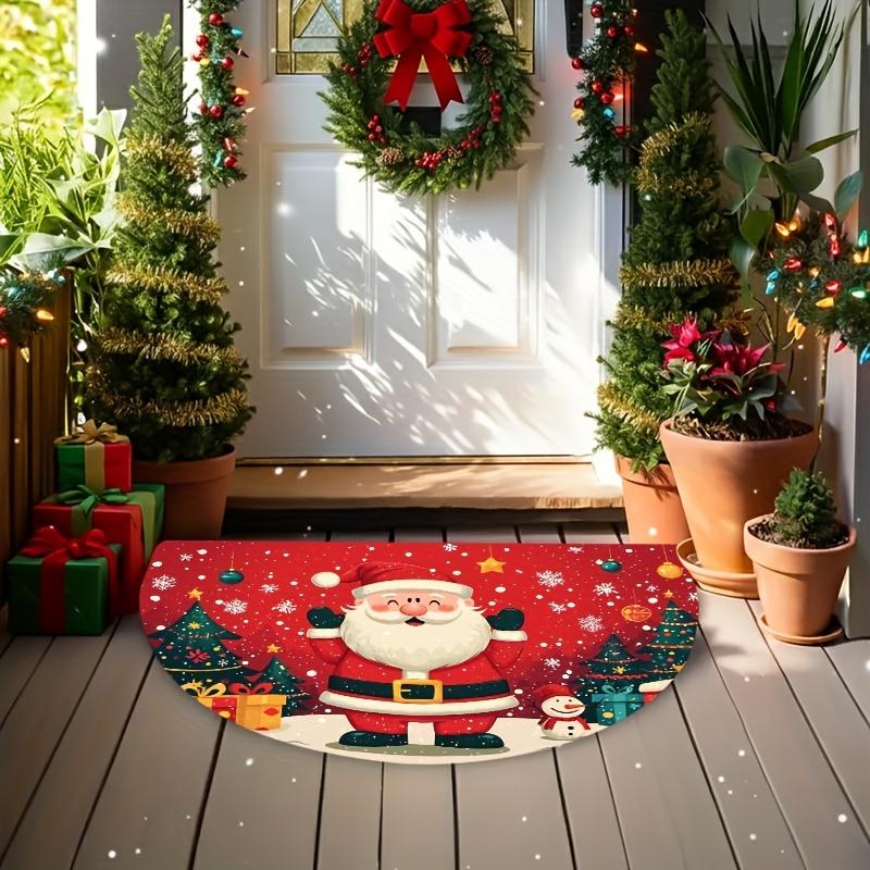 1Pcs Santa Gifts Snowman Semi Circle Welcome Doormat Non-Slip for Outdoor Patio Porch Kitchen Bathroom Entryway Floor Mat