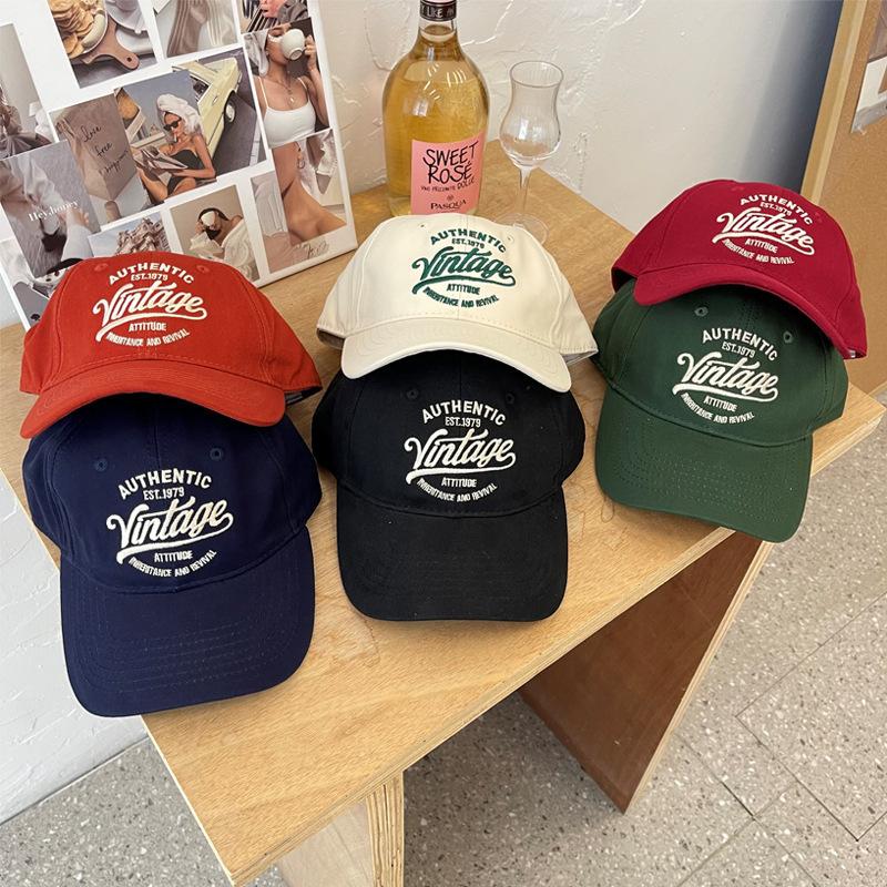 Retro Letter Embroidered Baseball Cap Women's Casual Versatile Face Small Outdoor Sunshade Sun Protection Soft Top Cap