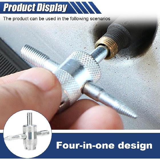 4-Way Valve Core Tool, 4-in-1 Universal Multifunctional Car Tire Valve Stem Removal and Installation Tool, Universal Auto Tire Repair Wrench Puller