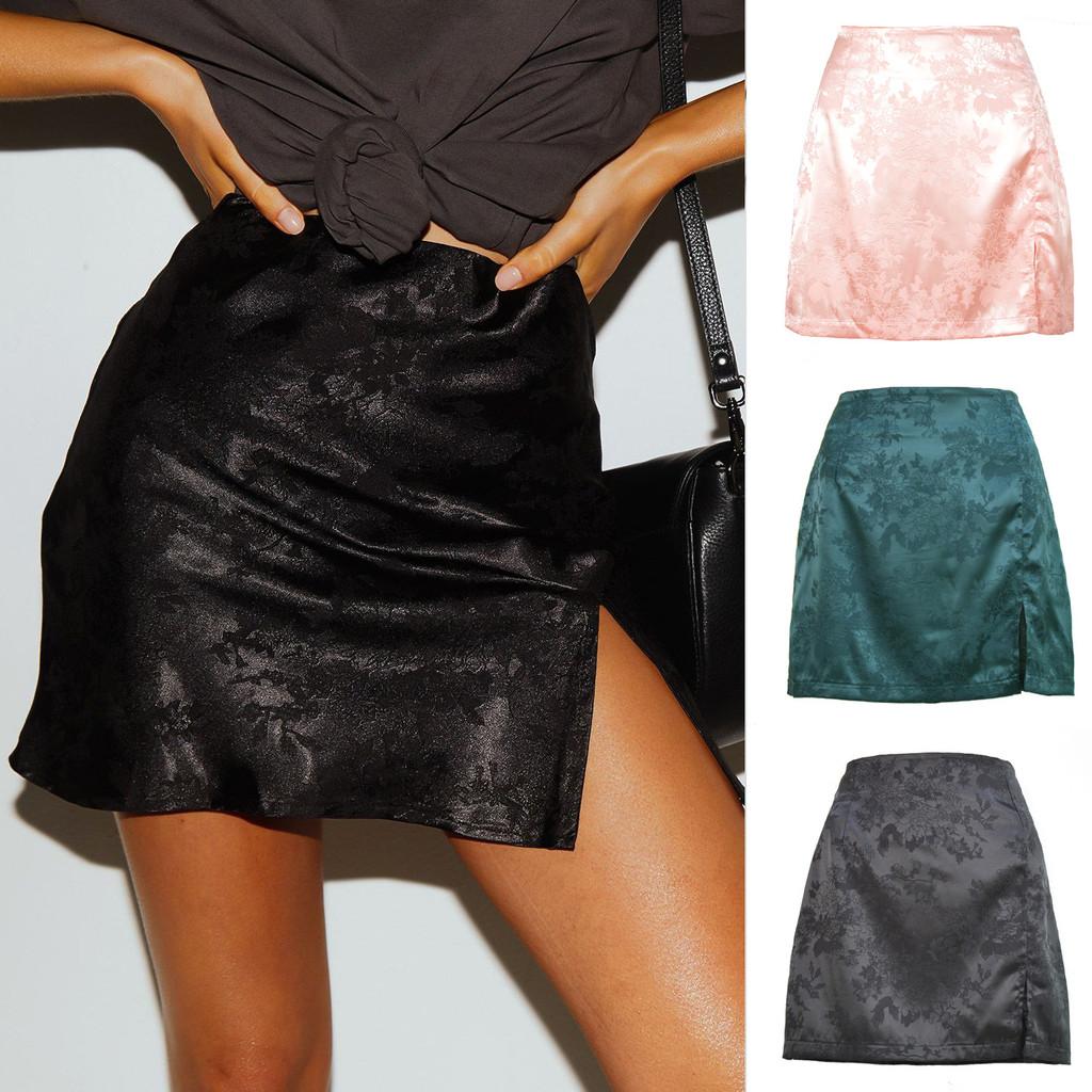 Elegant Floral Pattern Satin A Line Short Skirt With Zipper For Summer Women