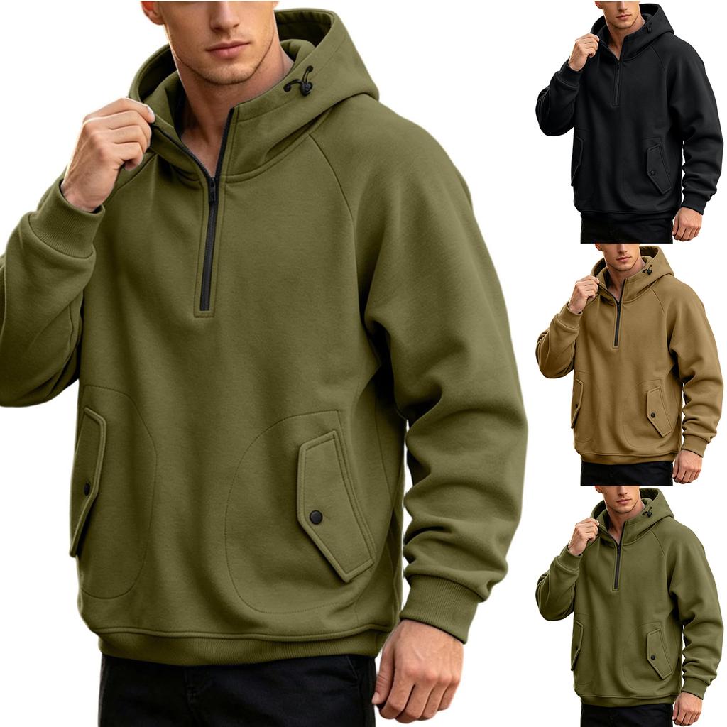 Men's Casual Loose Fit Half-Zip Hooded Pullover for Spring and Wear