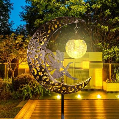 JYL/150,Hot Selling Creative Iron Fairy Moon Solar Stake Light Lawn Light Landscape Garden Lamp