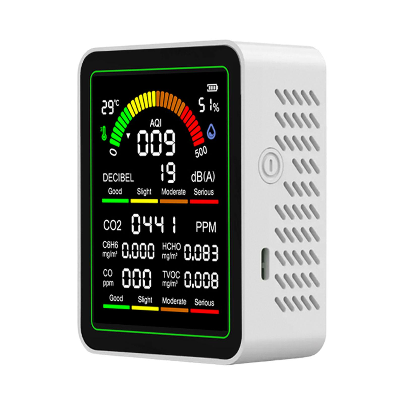 

9 In 1 Air Quality Monitor with Noise Meter CO2 HCHO TVOC AQI Temperature Humidity Detector for Home Office School Testing білий