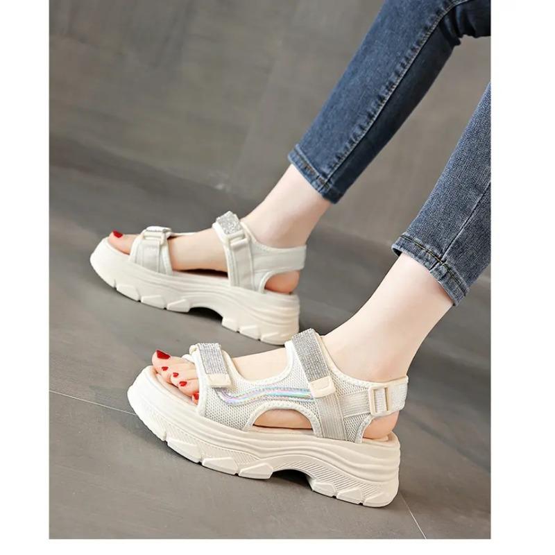 Women's Rhinestone Platform Sandals Non-Slip Thick Sole Open Toe Sandals for Casual & Party Wear