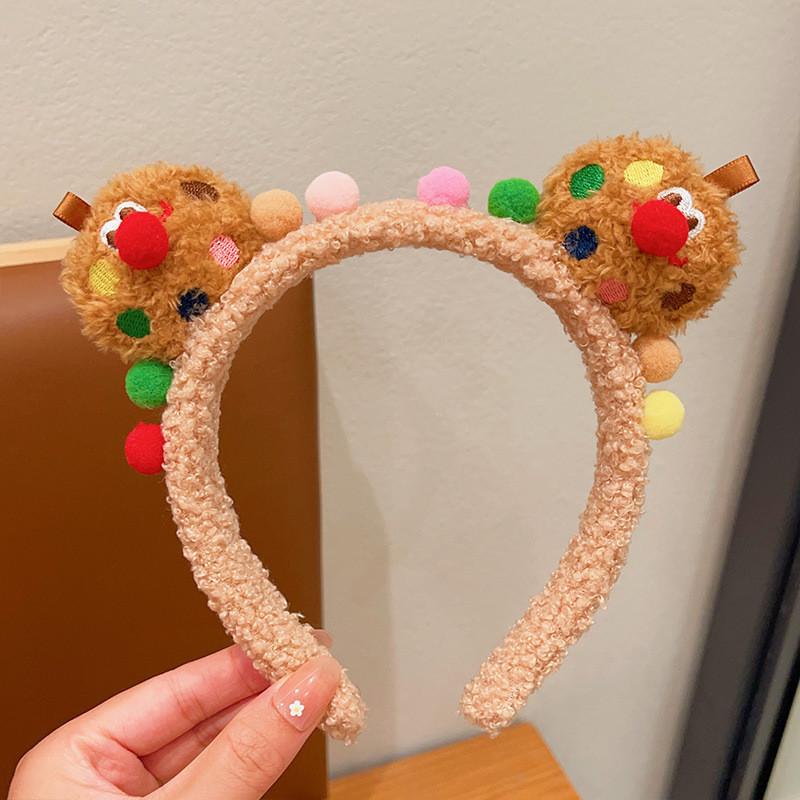 Urocza Puszysta Opaska na Głowę z Twarzą Ciasteczka do Mycia Twarzy Zabawna Kreskówkowa Opaska do Włosów Spinka do Włosów do Makijażu Opaska dla Dzieci Akcesoria do Włosów Różowe Truskawkowe Ciasteczko