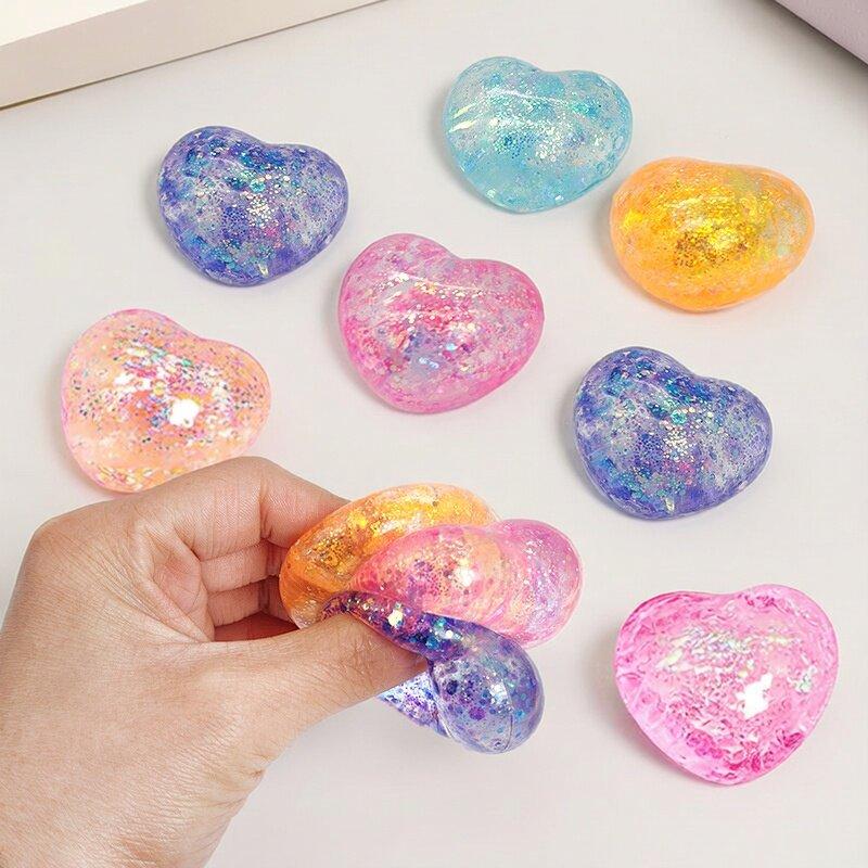 Color Changing Heart Squeeze Toy Sequins Love Shaped Squishy Fidget Toy Stress Relief Gadget for Kids Party Favors