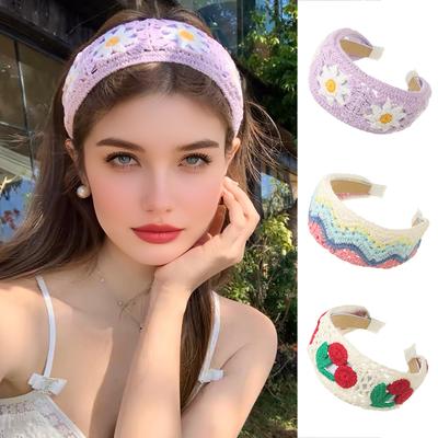New Wide Knitted Flower Headband Ethnic Style Hairbands for Women Hair Accessories Headbands