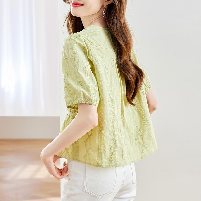 New Summer Short-sleeved Round-neck Shirt for Women Korean Commuting Niche Design Loose Temperament Top