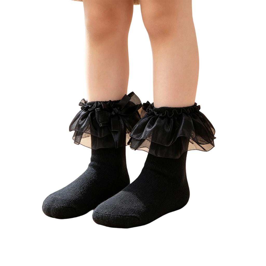 Girls' Princess Lace-Trimmed Short Socks with and Ruffle, Cute Design for Daily Wear and Party Occasions