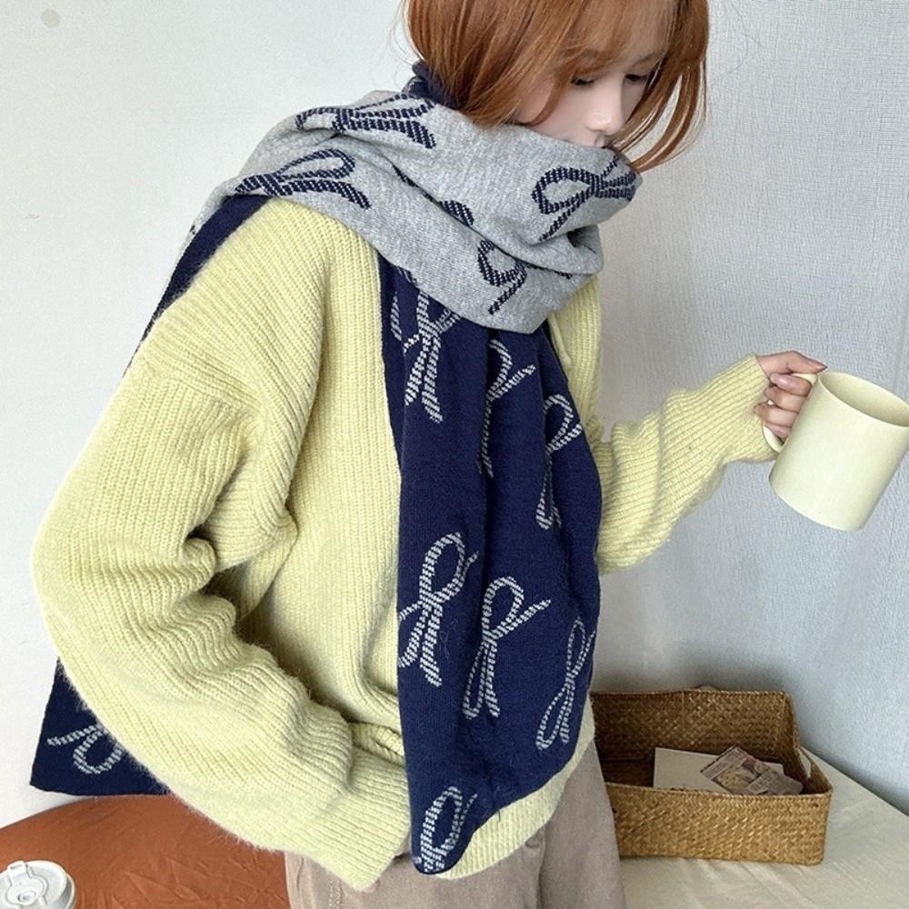 Lightweight Imitation Wool Scarf Korean Style Winter Shawl Trendy Bow Scarf  Gift
