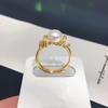 High End Minimalist Natural Freshwater Button Pearl Ring Luxury Zircon Accents Adjustable Band Women Finger Jewelry