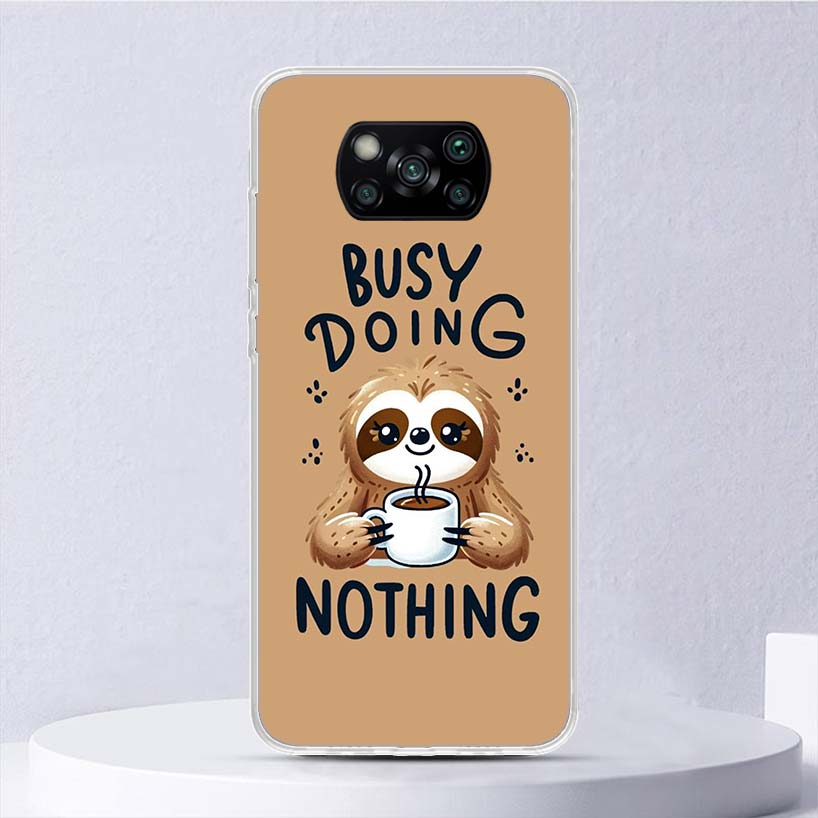 Animal Cute Cartoon Sloth Coffee Soft Case For Xiaomi Poco X7 X6 X5 X4 X3 Nfc F7 Ultra F6 F5 Pro Phone Cover F4 Gt F3 M5S M4 M3