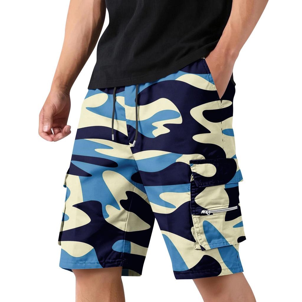 Herren Tarn Cargo-Shorts mit Kordelzug Taille Verstellbare Passform Mehrere Taschen Robust Arbeitskleidung Outdoor Utility Shorts