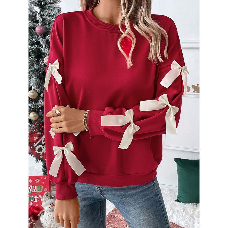 American Shiying Bows Decoration Long Sleeves Tops Female 2025 Winter New Design Sense Pullover Sweatshirt Female