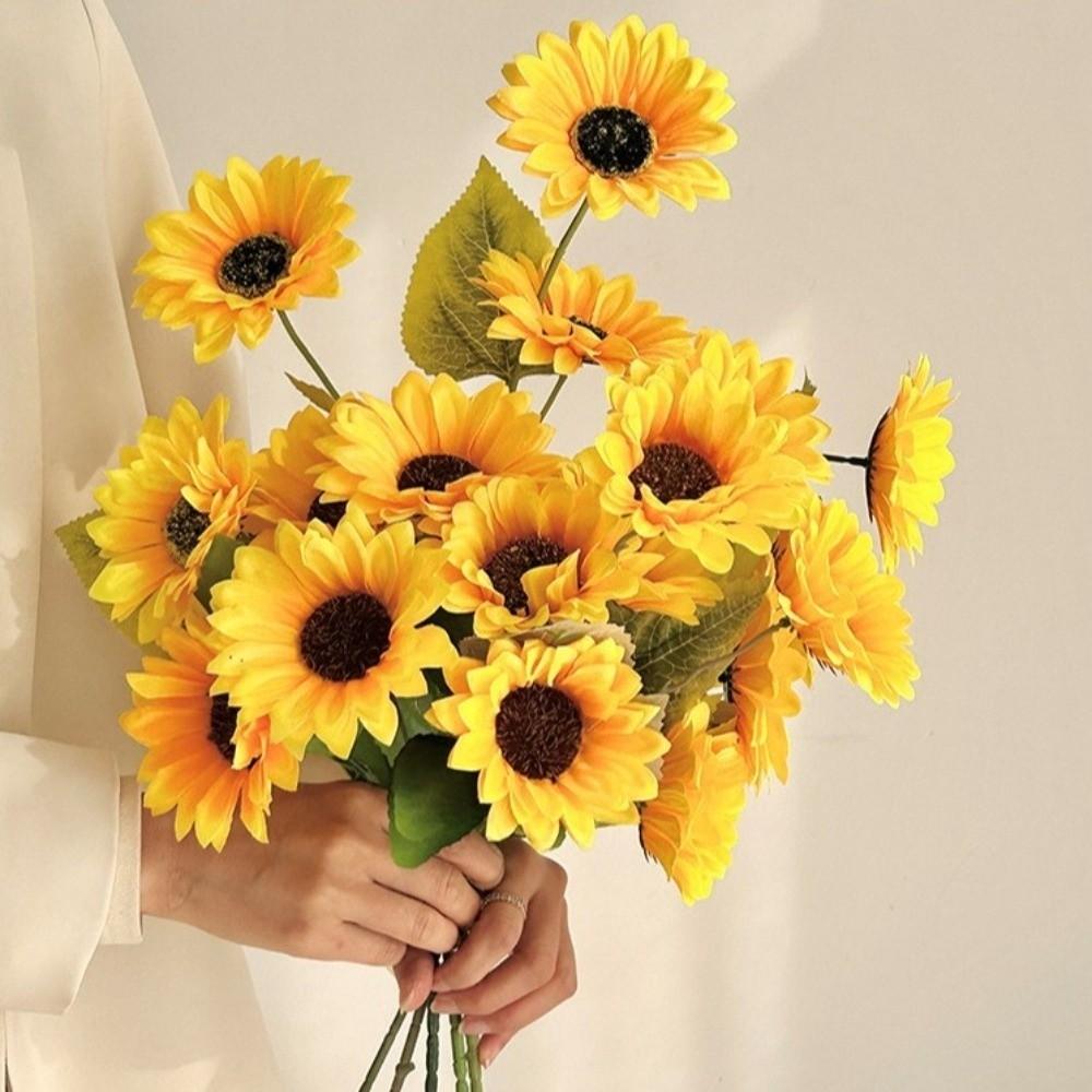 Silk Artificial Sunflower Long Stem Decorative Sunflower Fake Flowers Bouquet Table Centerpiece