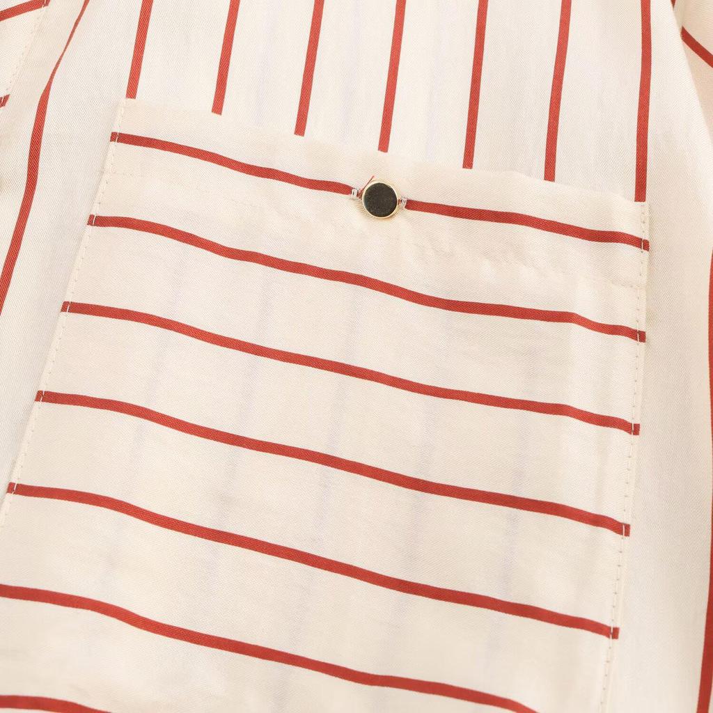 Vestido de Mujer Rayado de Manga Larga con Cinturón y Cuello Mao Primavera 2025