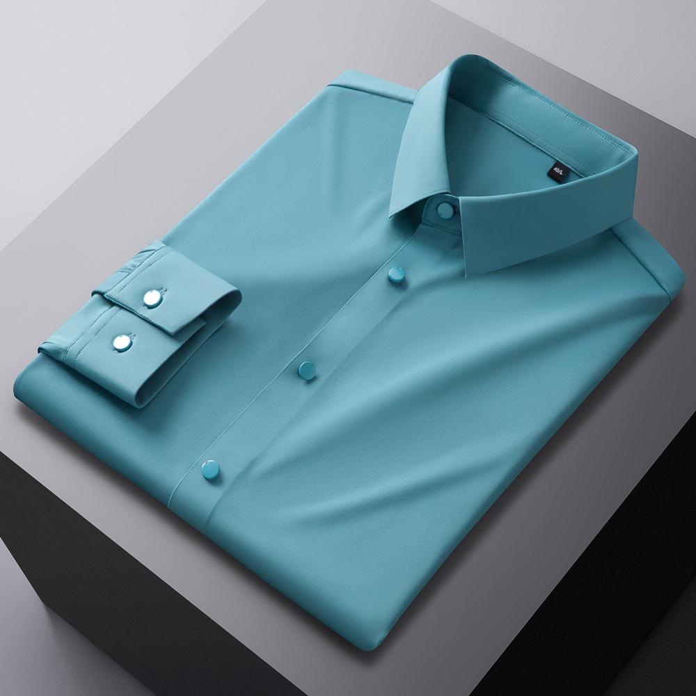 Men's Non-Iron Stretch Formal Long Sleeve Dress Shirt - Solid Color Pocketless Comfort, Classic Fit Quality Fabric for Business Office