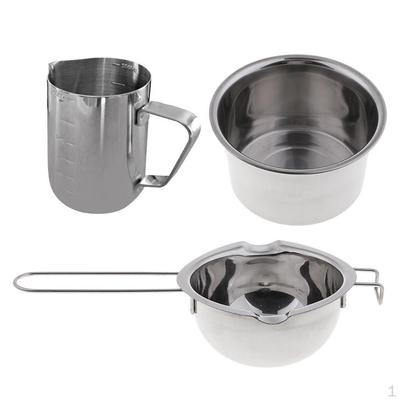 Set of 3 Stainless Steel Double Boiler Pot And Pouring for Melting Wax, Soap