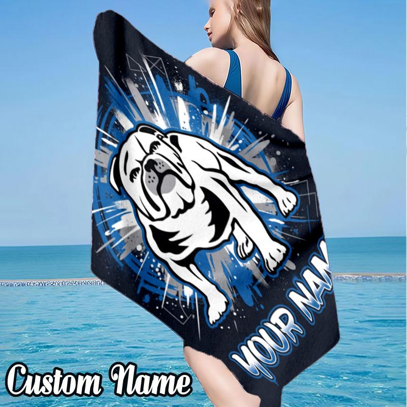 Custom Name Bulldogs Team Beach Towel - Soft, Ultra-Absorbent Microfiber, Lightweight, Perfect for Beach, Parties, Travel, Camping