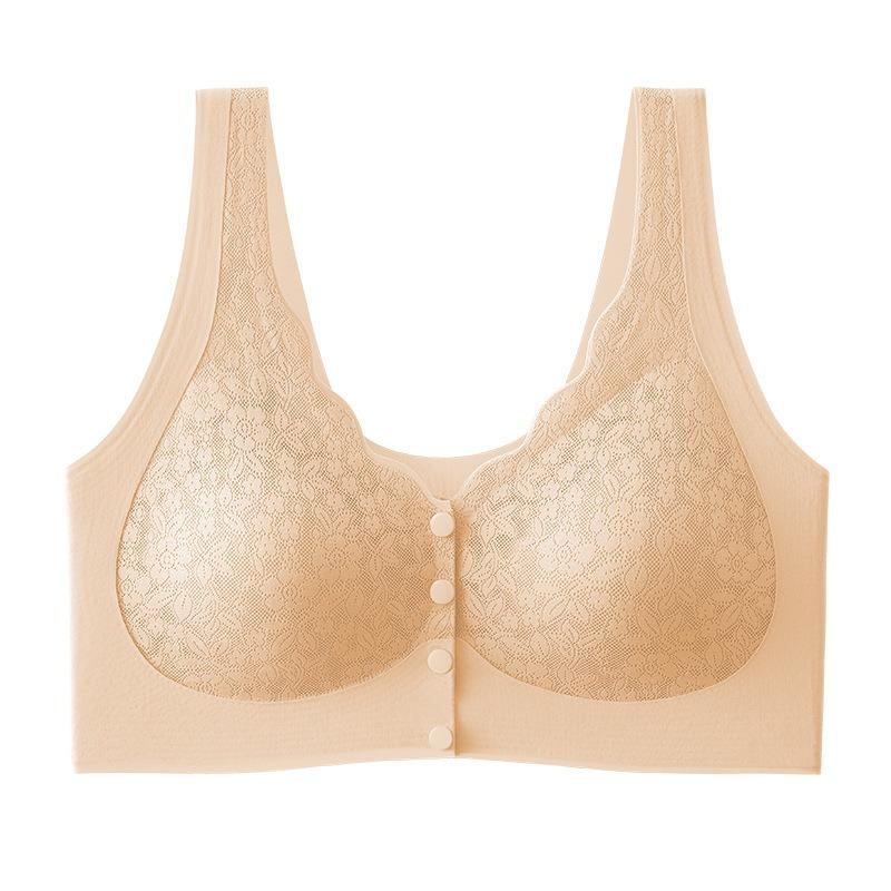 Front Buckle Push Up Plus Size Wireless Lace Back Smoothing Bra For Women