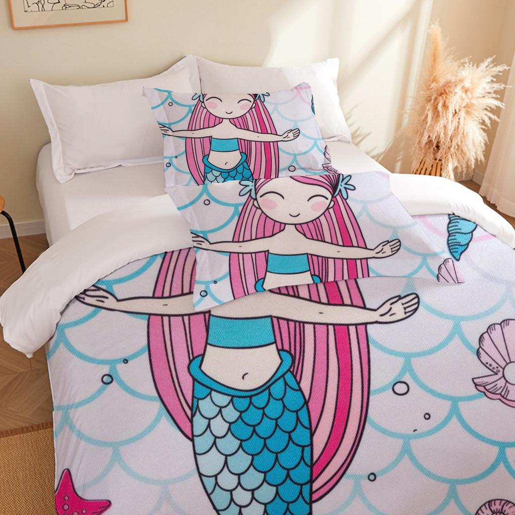 Home Textile Bed Three-Piece Set Simple Mermaid Digital Printing Quilt Pillowcase Bedding