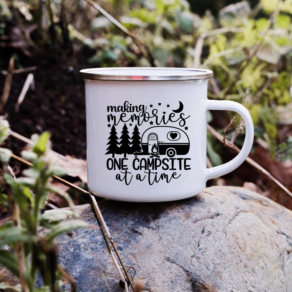 Sunset Forest Creek Creative Enamel Coffee Mugs Outdoor Travel Water Cups Camping Bonfire Party Beer Drink Milk Mug Best Gifts